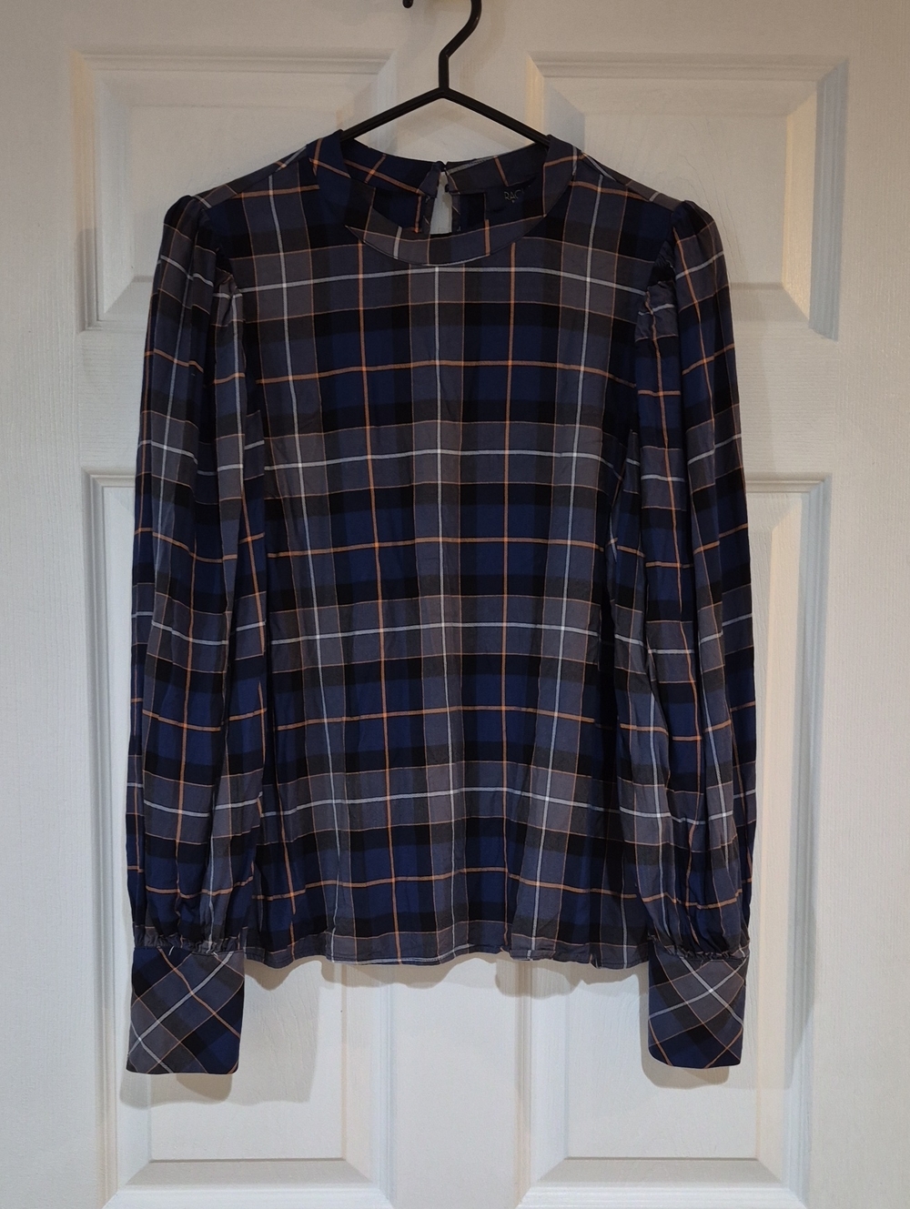 Rachel Roy Women's Size Medium Navy Plaid Long-Sleeve Women's Top